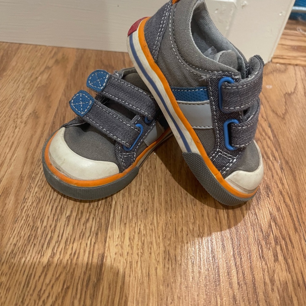 See Kai Run Gray Sneakers with Blue and Orange Highlights